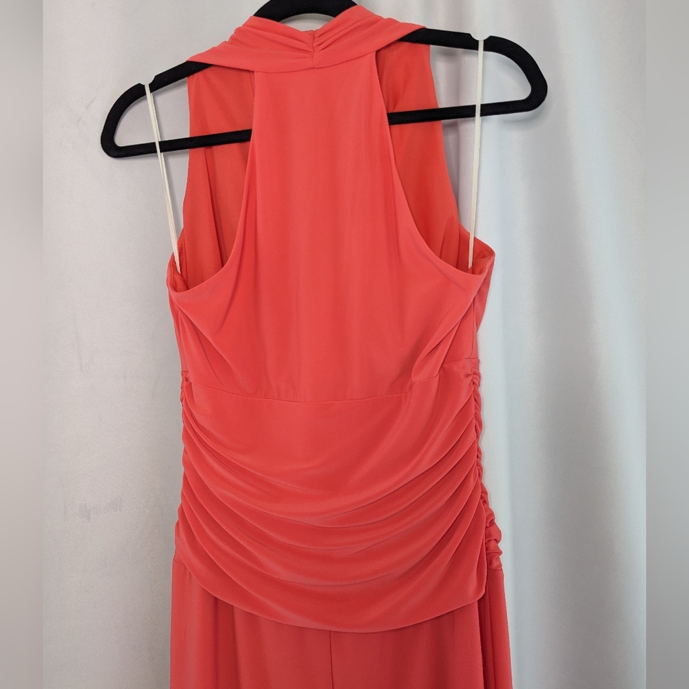 Nine West Fireglow Coral Sleeveless Ruched Halter Cocktail Dress V-Neck, Size: 8 - Picture 7 of 7
